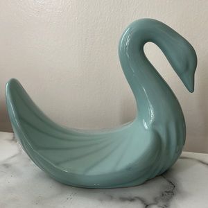 Vintage Aqua Turquoise Blue Ceramic Swan Decorative Hand Towel Holder